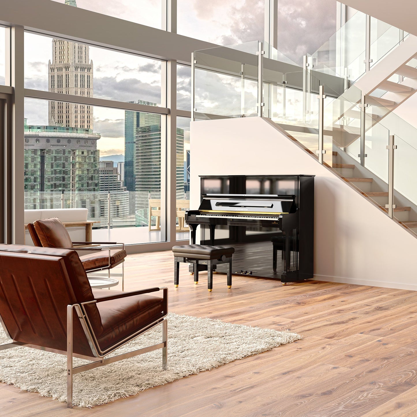 C. Bechstein Concert C6 Upright Piano in Polished Ebony with Vario Duet Silent System