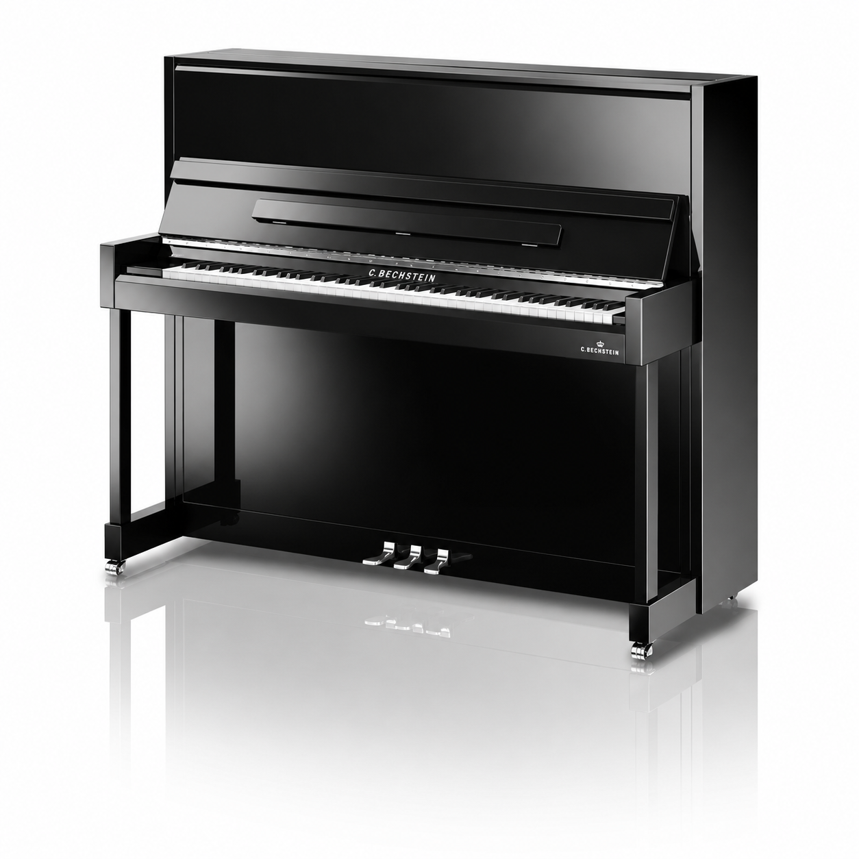 C. Bechstein Academy A6 Upright Piano in Polished Ebony with chrome Fittings