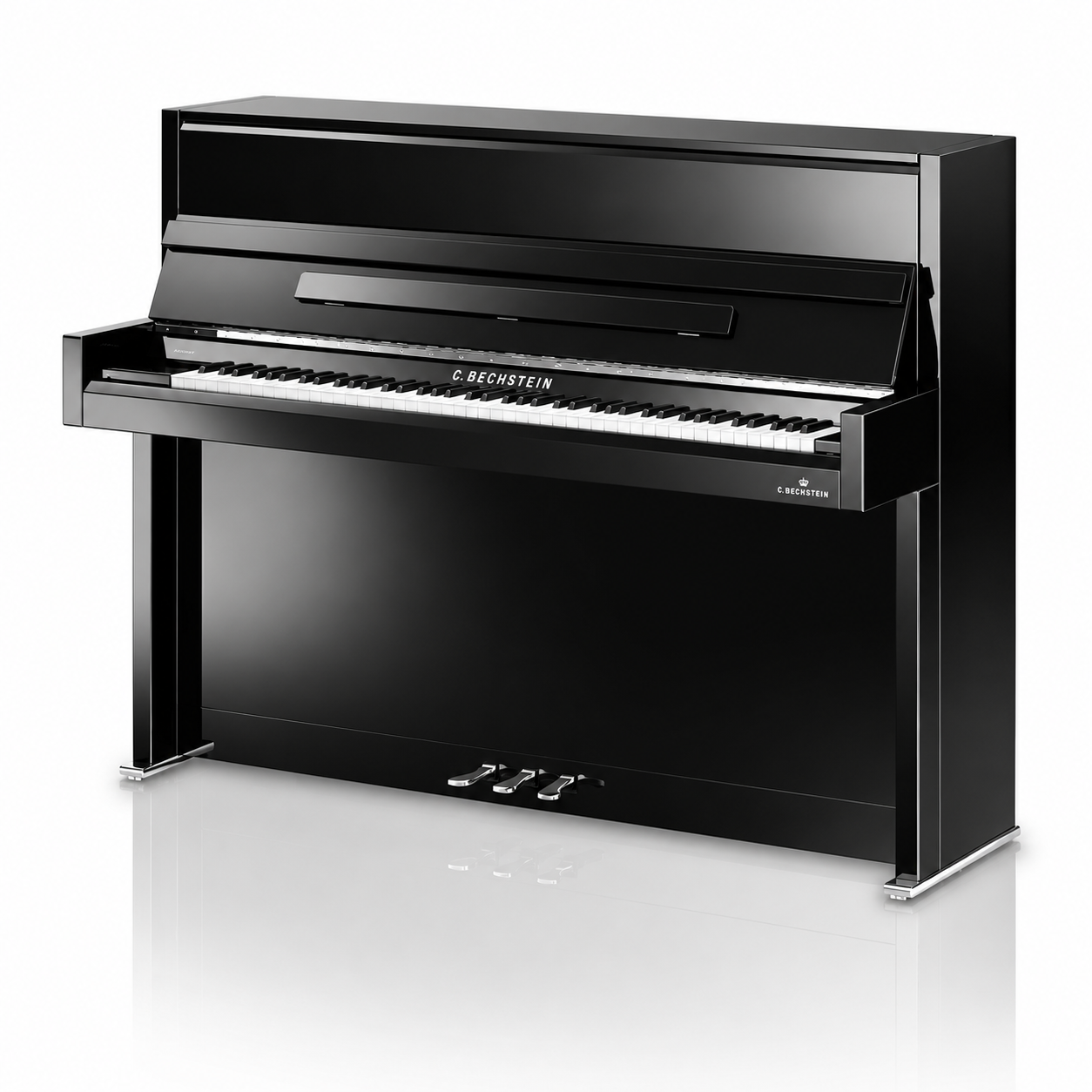 C. Bechstein Residence R2 Millennium Upright Piano in Polished Ebony with chrome Fittings