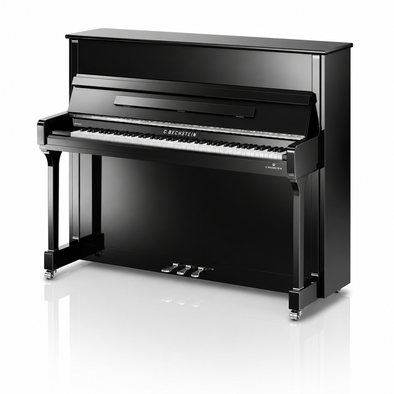 C. Bechstein Residence R4 Contur Upright Piano in Polished Ebony with chrome Fittings