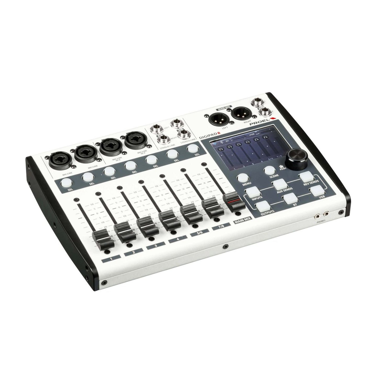 Proel Digipad8 8-In Digital Mixer with USB, Bluetooth, and Motorised Faders