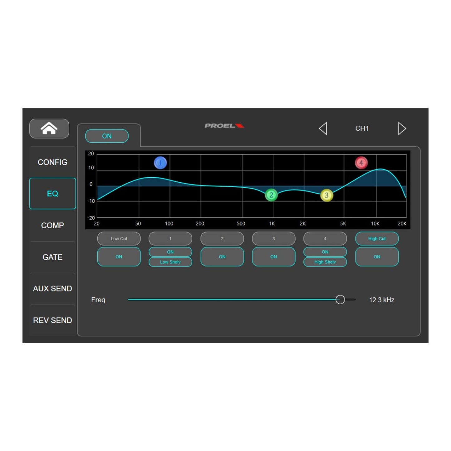 Proel Digipad8 8-In Digital Mixer with USB, Bluetooth, and Motorised Faders