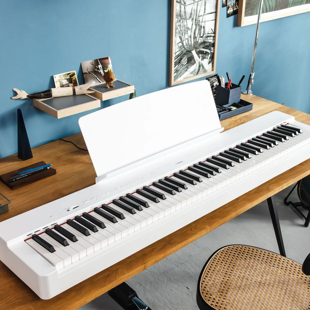 Yamaha P225 Portable Digital Piano; White Stand & Bench Bundle