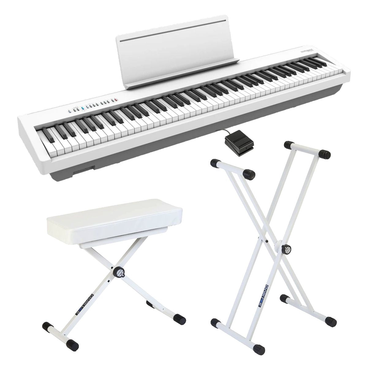 Roland FP30X Portable Digital Piano; White Stand & Bench Bundle