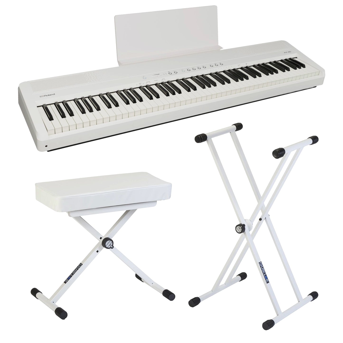 Roland FP40 Portable Digital Piano; White Stand & Bench Bundle