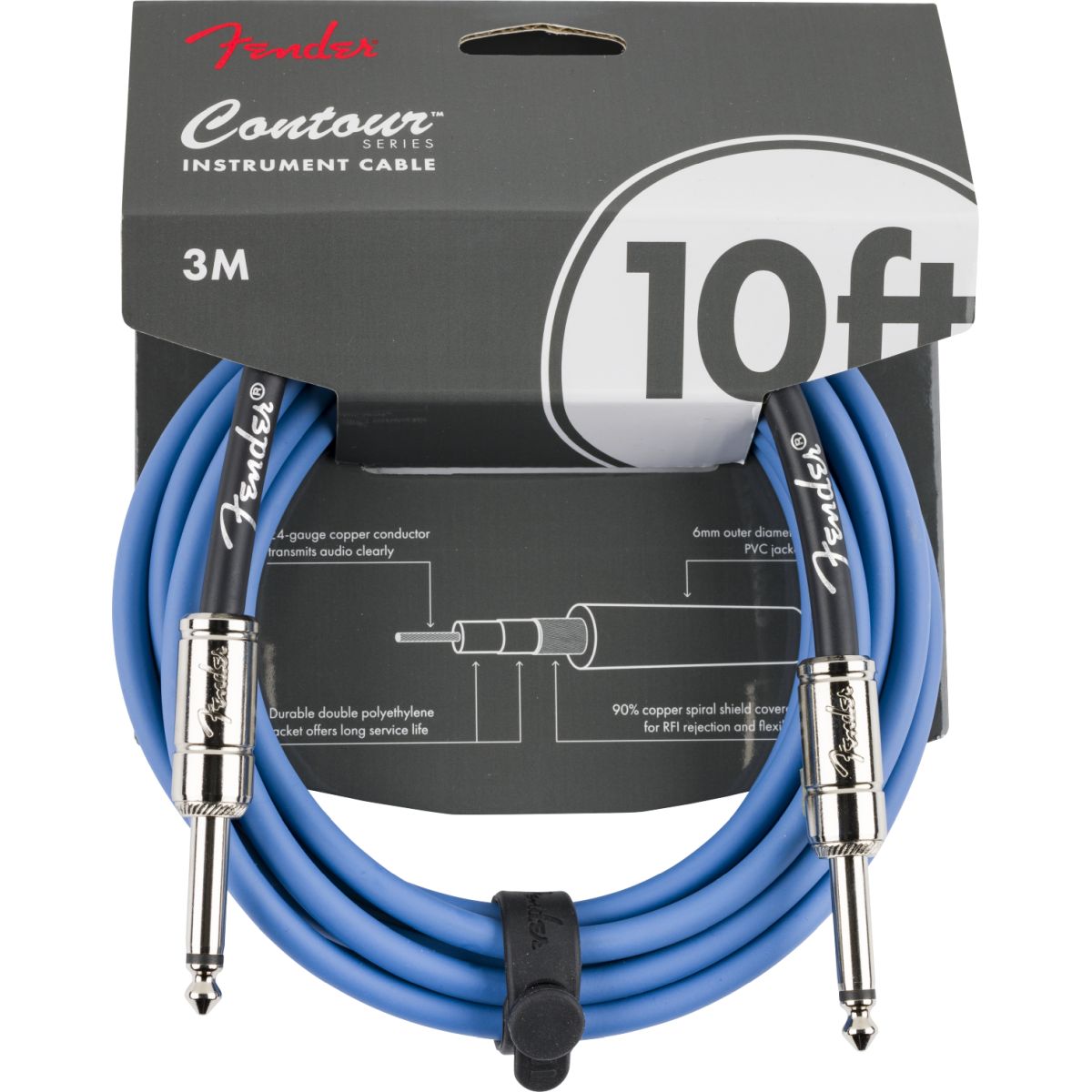Fender Contour Instrument Cable, Lake Placid Blue, 10'