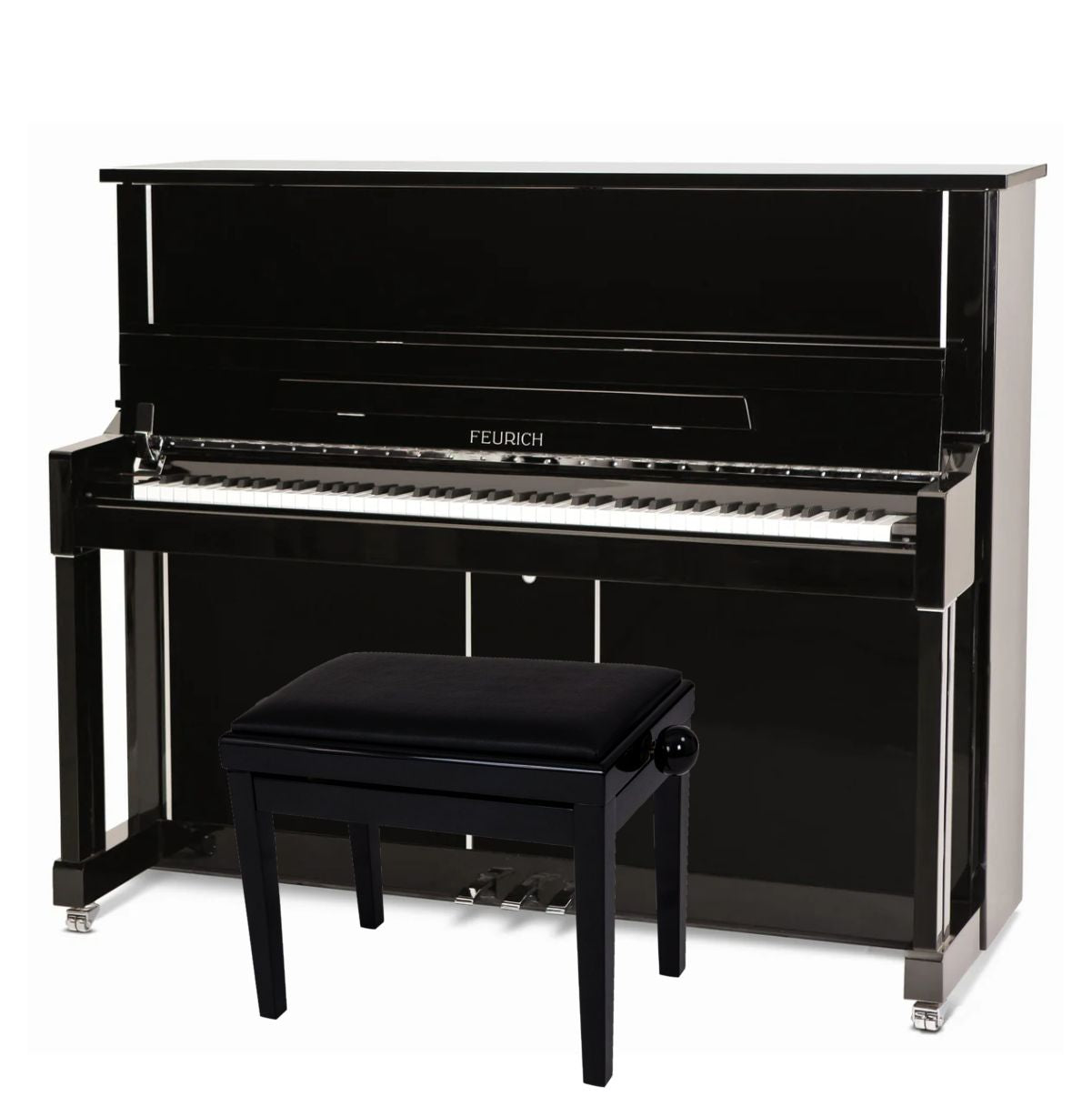 Feurich 125 Design Upright Piano; Polished Black With Chrome Fittings