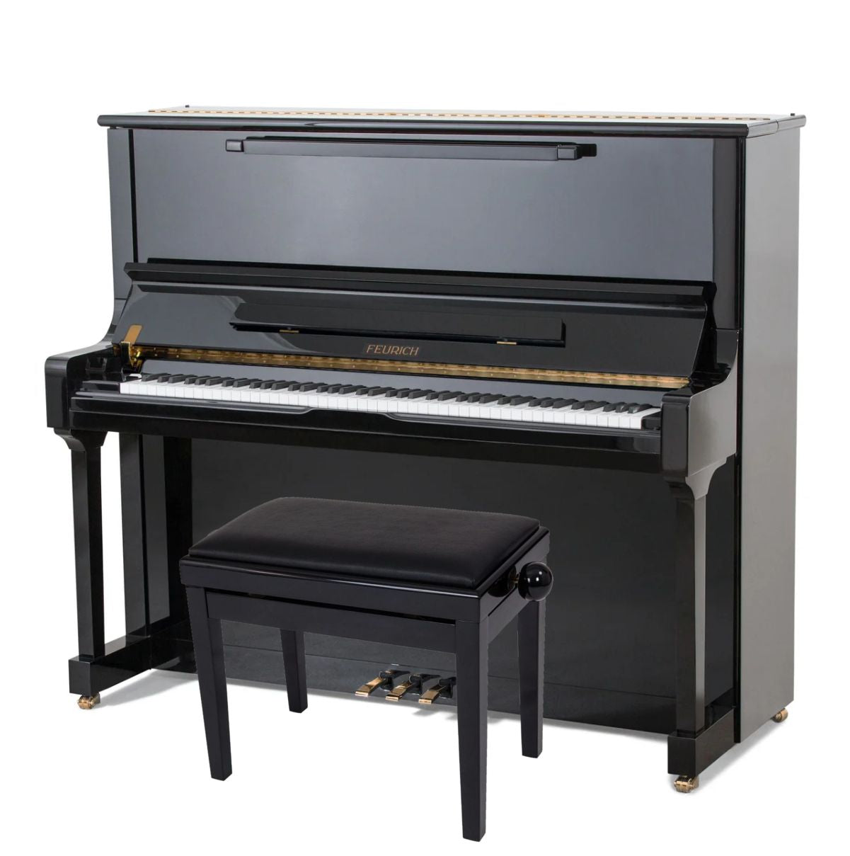 Feurich 133 Concert Upright Piano; Polished Black Chrome Fittings