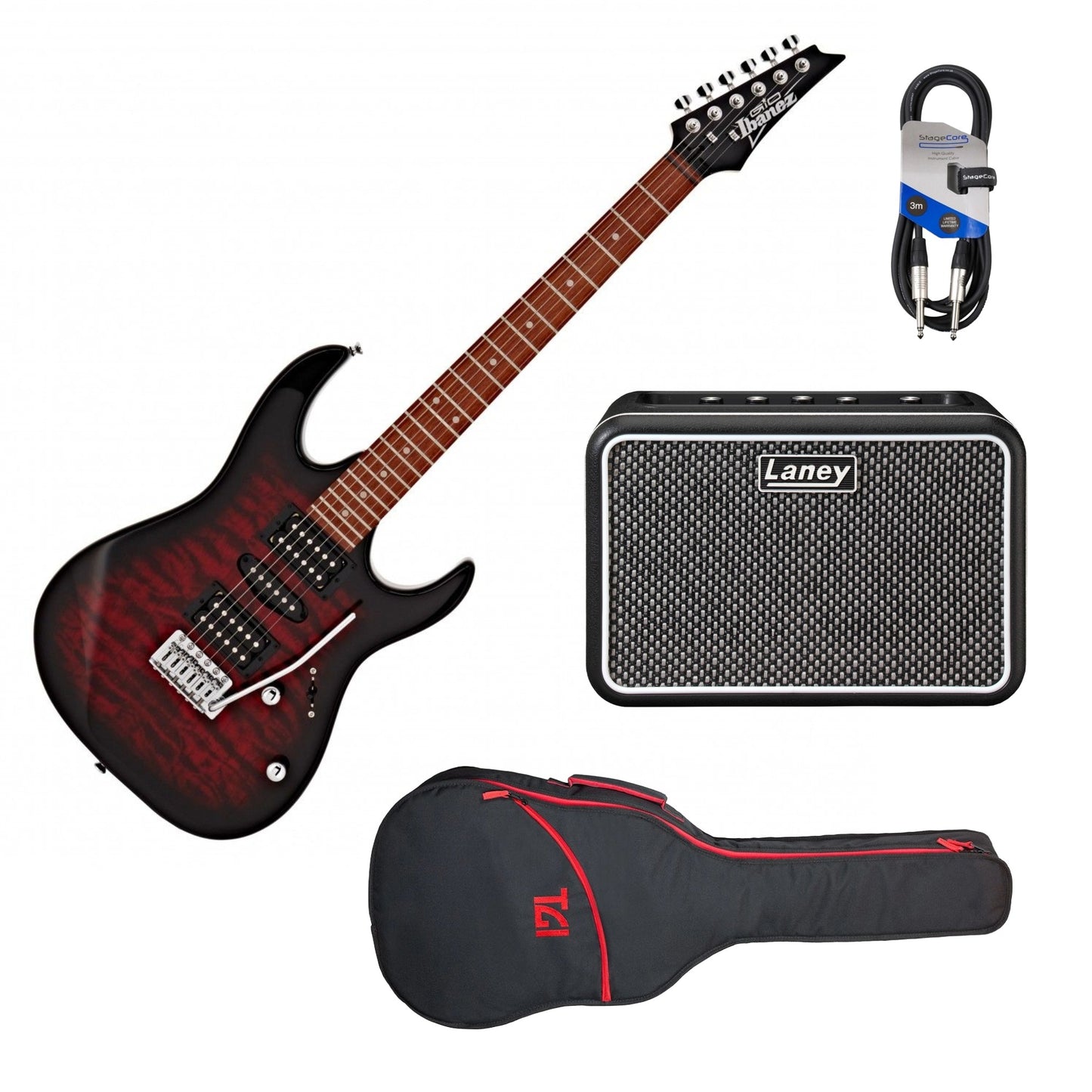 Ibanez GRX70QA Electric Guitar Kit | Transparent Red Burst