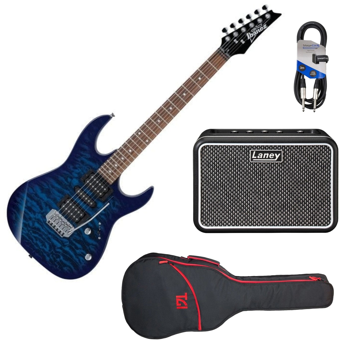 Ibanez GRX70QA Electric Guitar Kit | Transparent Blue Burst