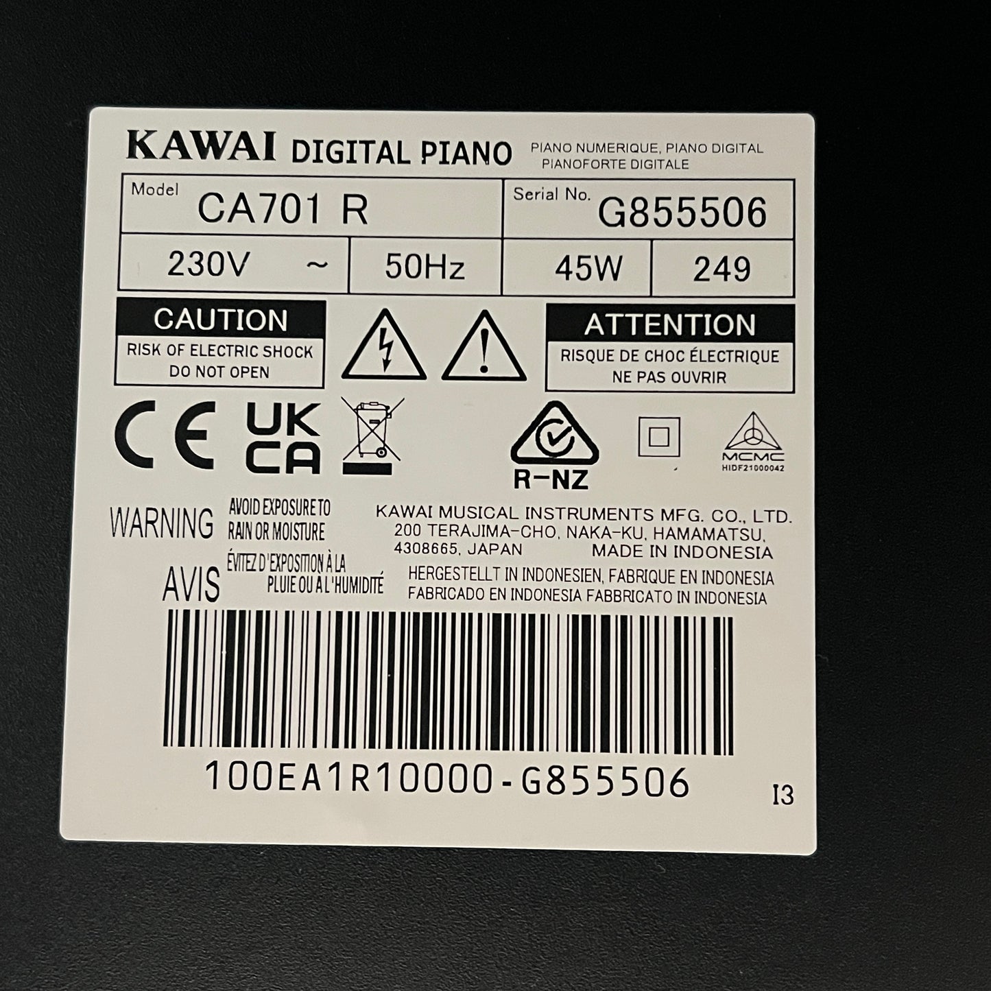 Kawai CA701 Rosewood Digital Piano; Serial No: G855506 | Second Hand