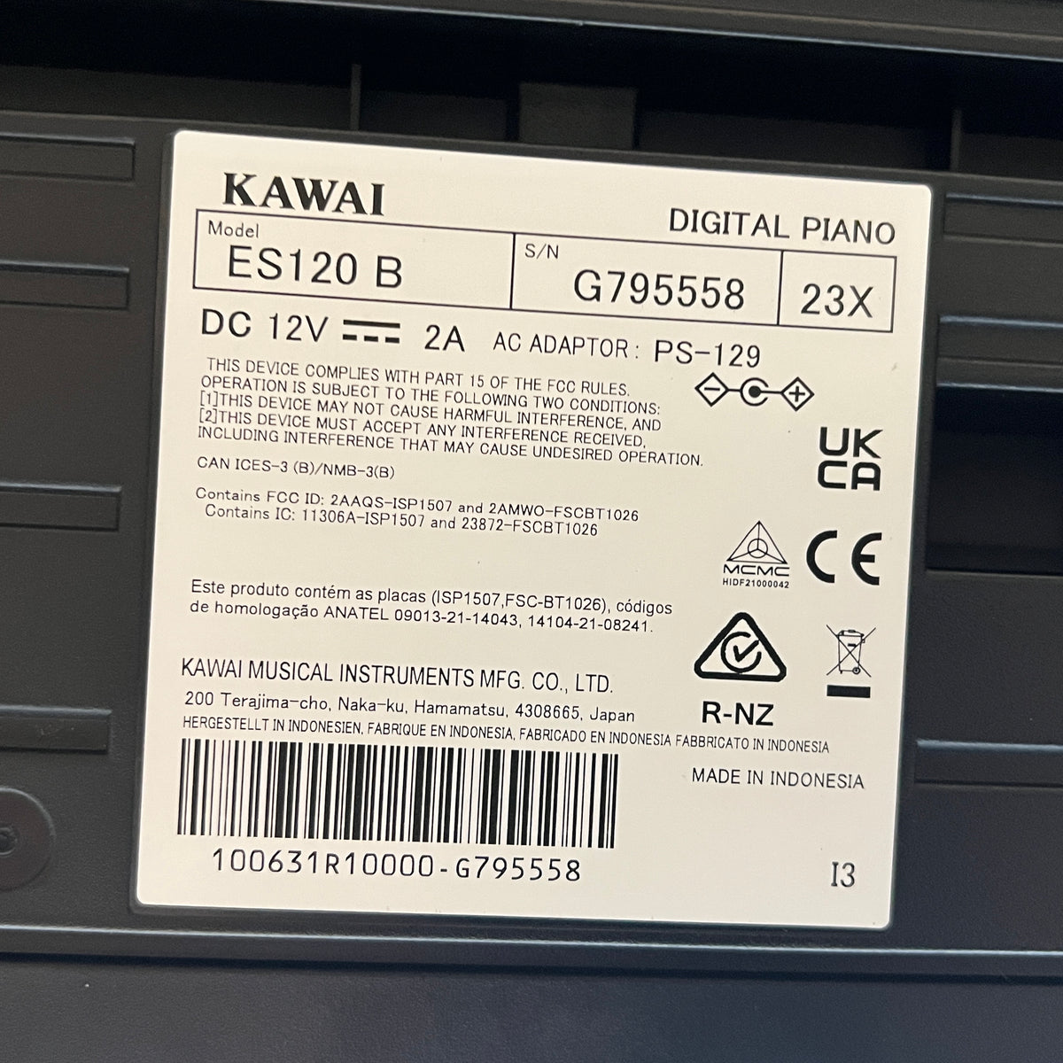 Kawai ES120 Portable Piano With Stand; Serial No: G911879 | Second Hand