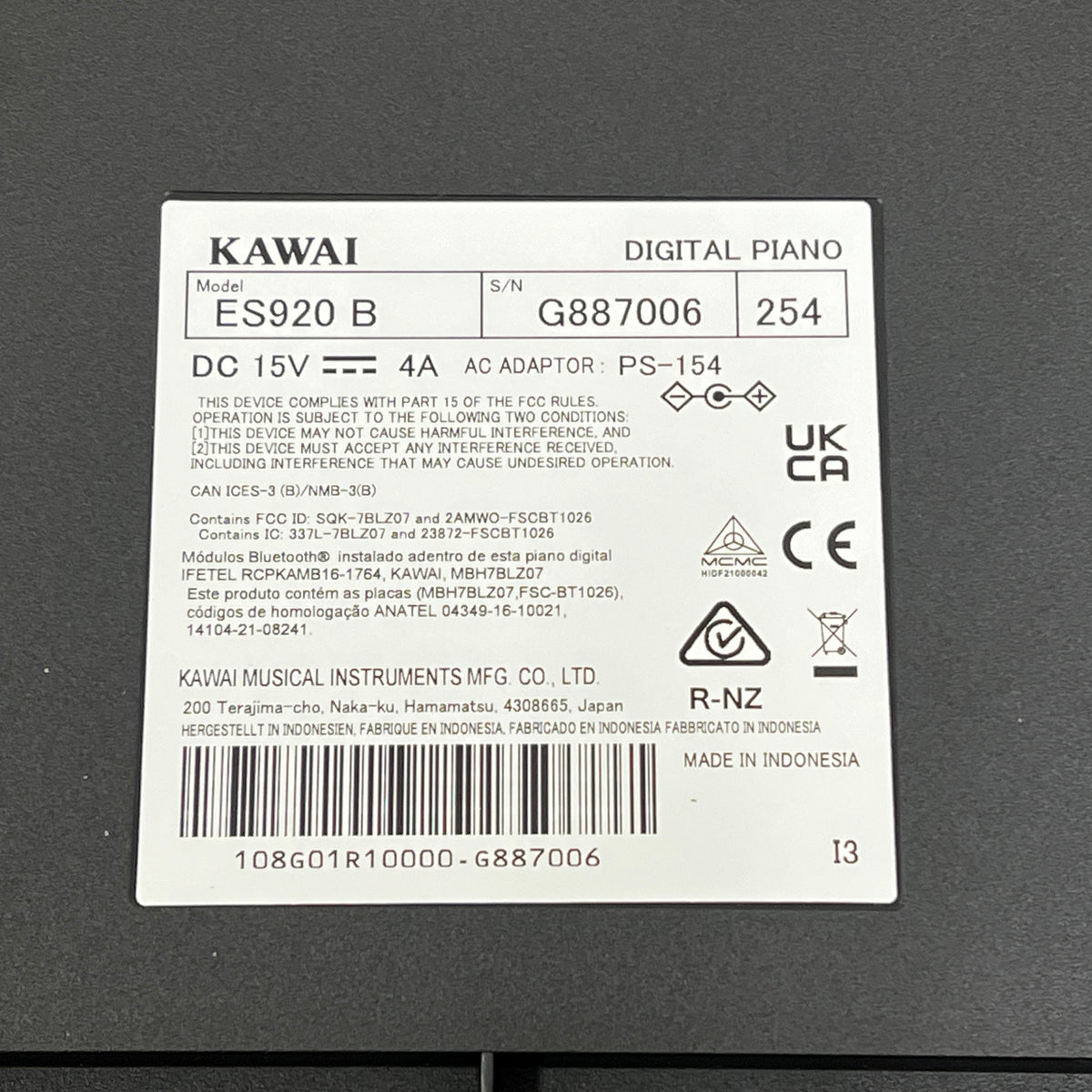 Kawai ES920 Digital Piano, Black; Serial No: G887006 | Second Hand
