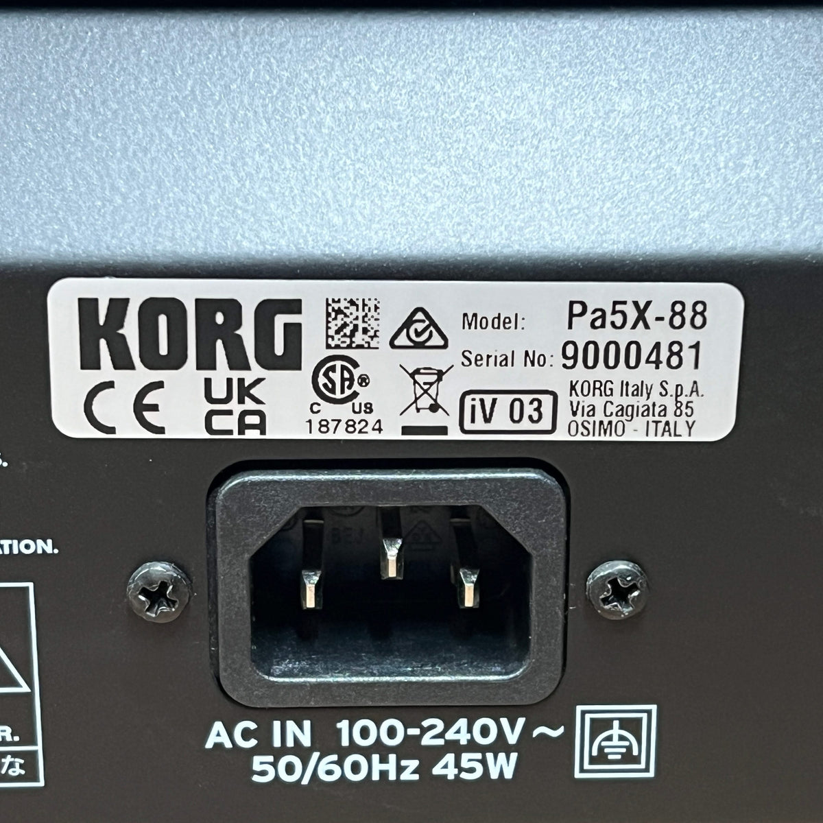 Korg Pa5X 88 Note Arranger Workstation Keyboard; Serial No: 9000481 | Second Hand
