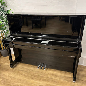 Second Hand Feurich 122 Silent Upright Piano in Polished Black with Chrome Fittings: Serial No: F32460