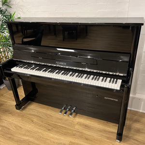 Second Hand Feurich 122 Silent Upright Piano in Polished Black with Chrome Fittings: Serial No: F32460