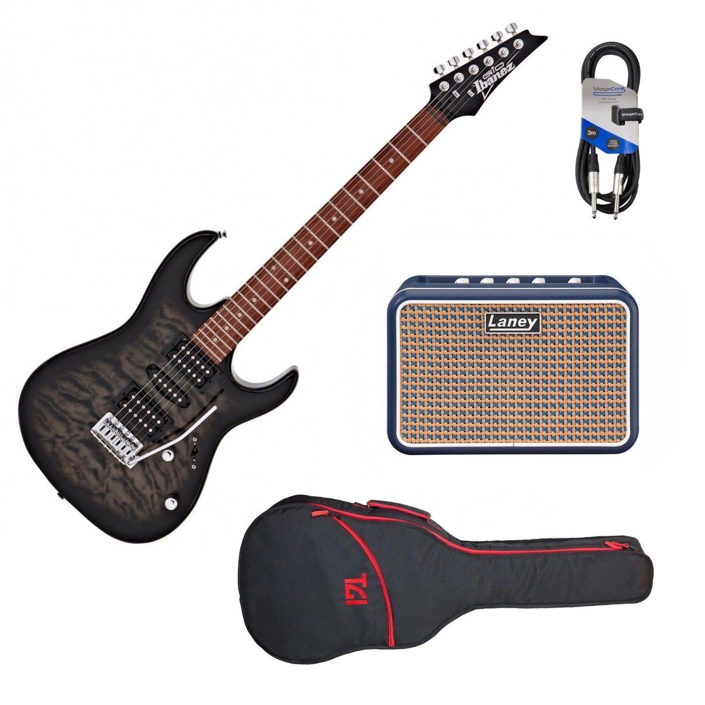 Ibanez GRX70QA Electric Guitar Kit | Transparent Black Burst