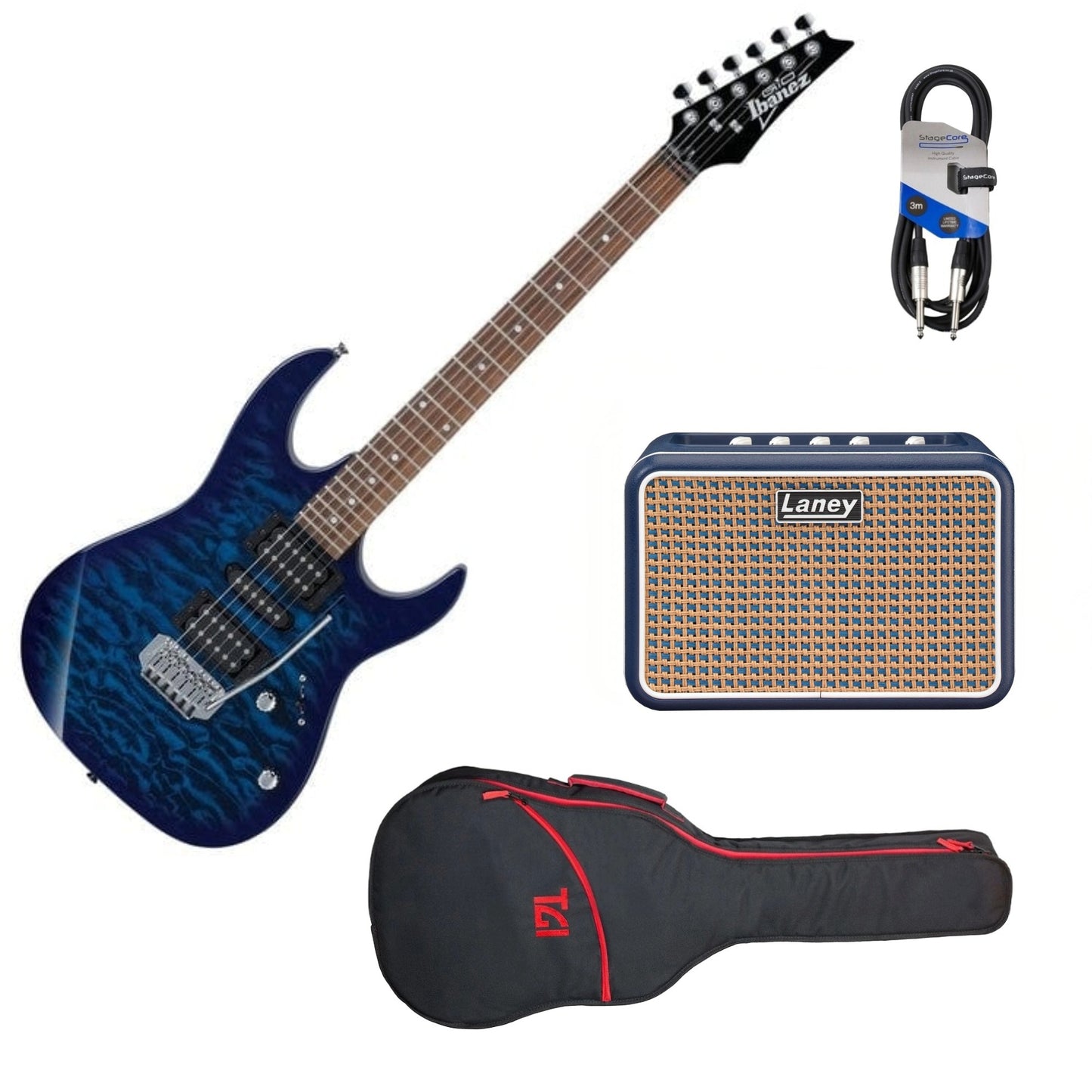 Ibanez GRX70QA Electric Guitar Kit | Transparent Blue Burst