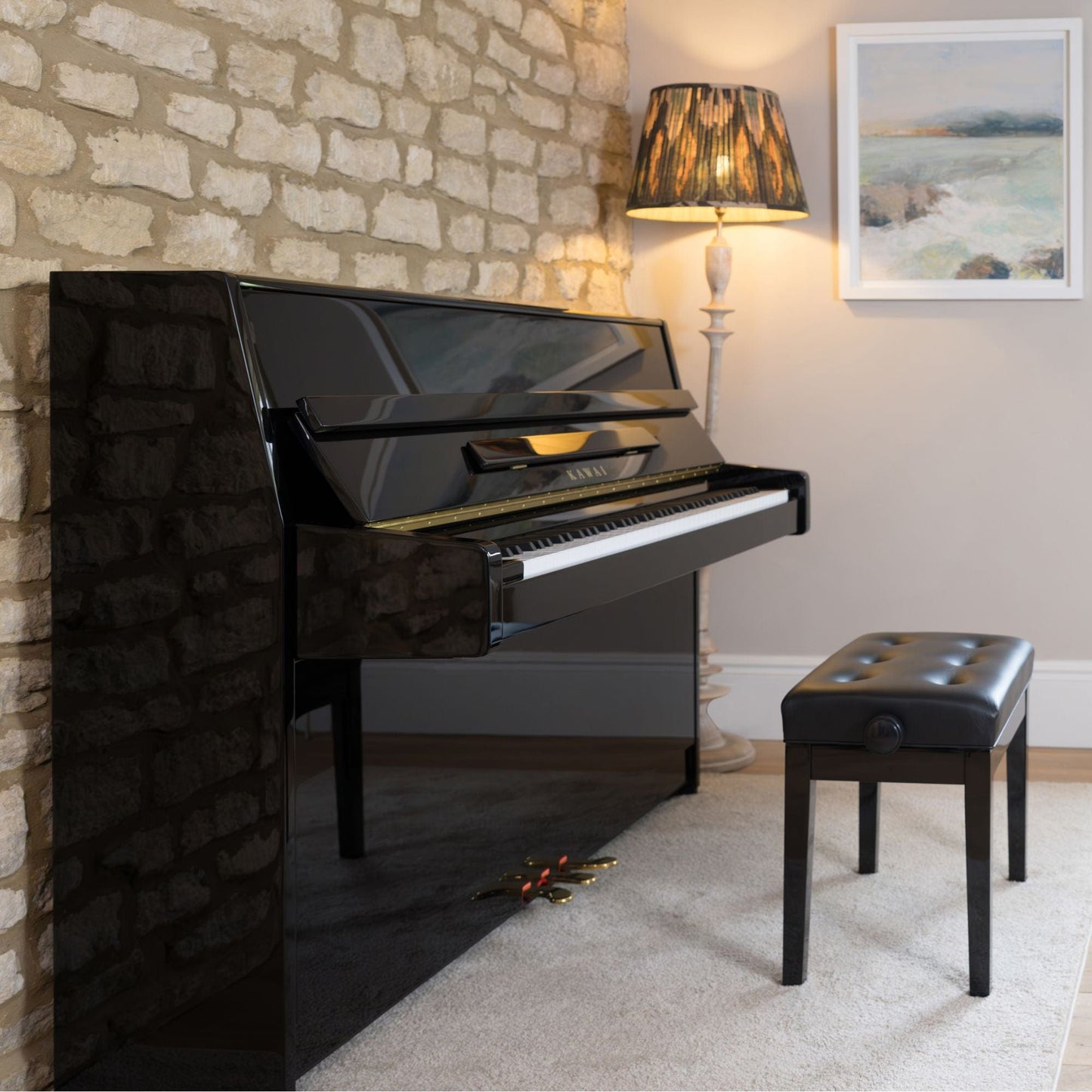 Kawai K15E Upright Piano; Polished Ebony