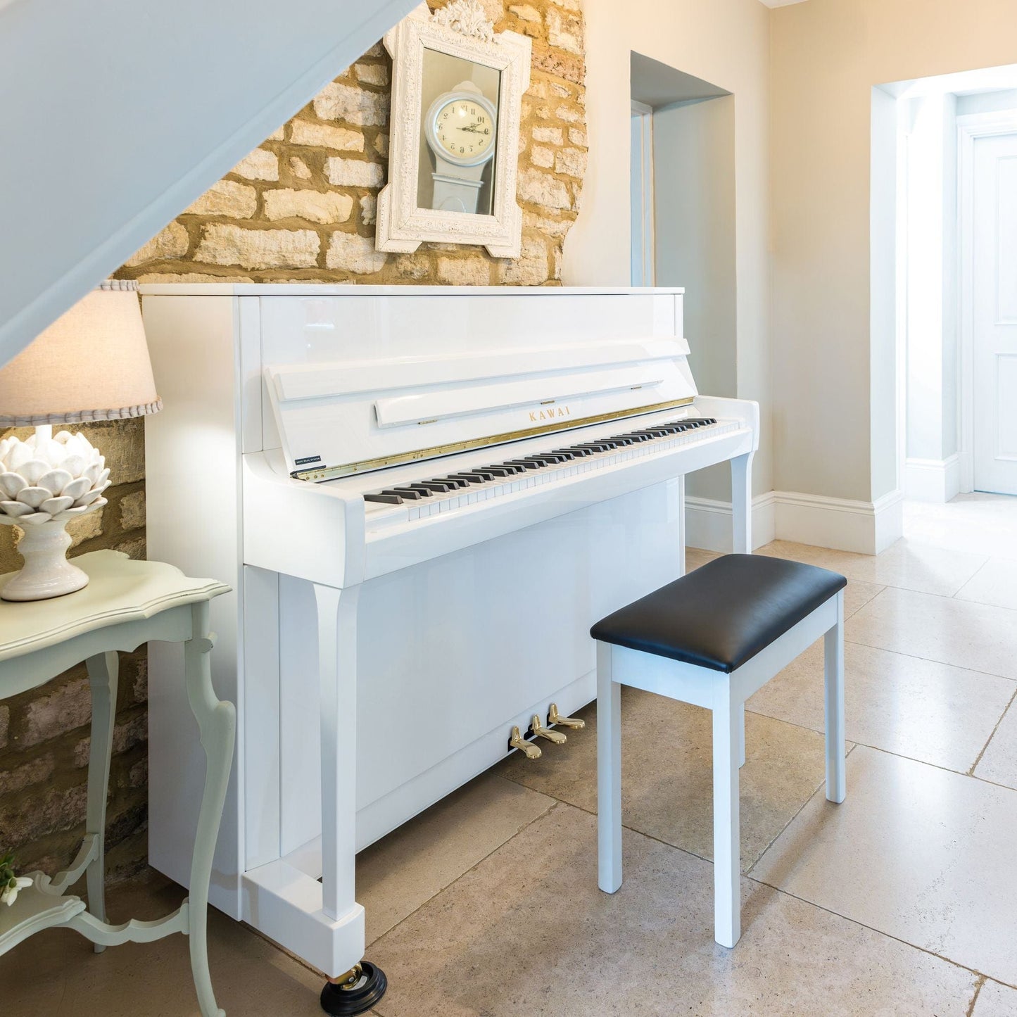 Kawai K200 ATX4 Anytime Silent Upright Piano; Snow White Polished