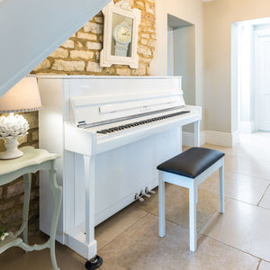 Kawai K200 Upright Piano; Snow White Polished & Silver Fittings