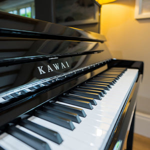 Kawai K300 Upright Piano; Polished Ebony & Silver Fittings