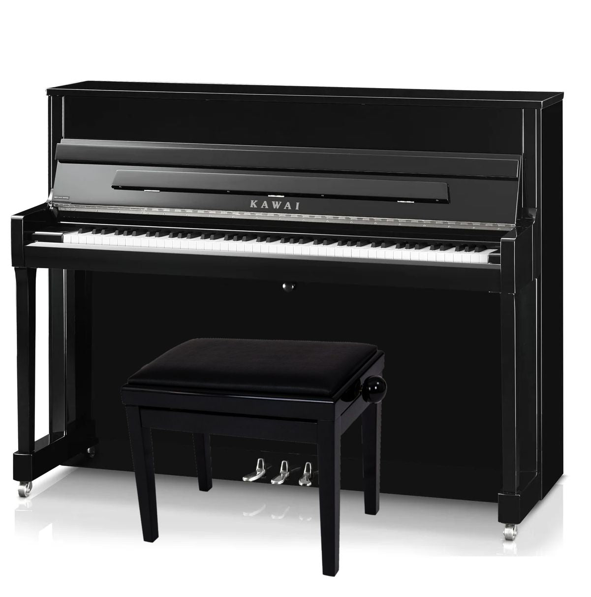 Kawai K200 Upright Piano; Polished Ebony & Silver Fittings