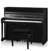 Kawai K200 Upright Piano; Polished Ebony & Silver Fittings