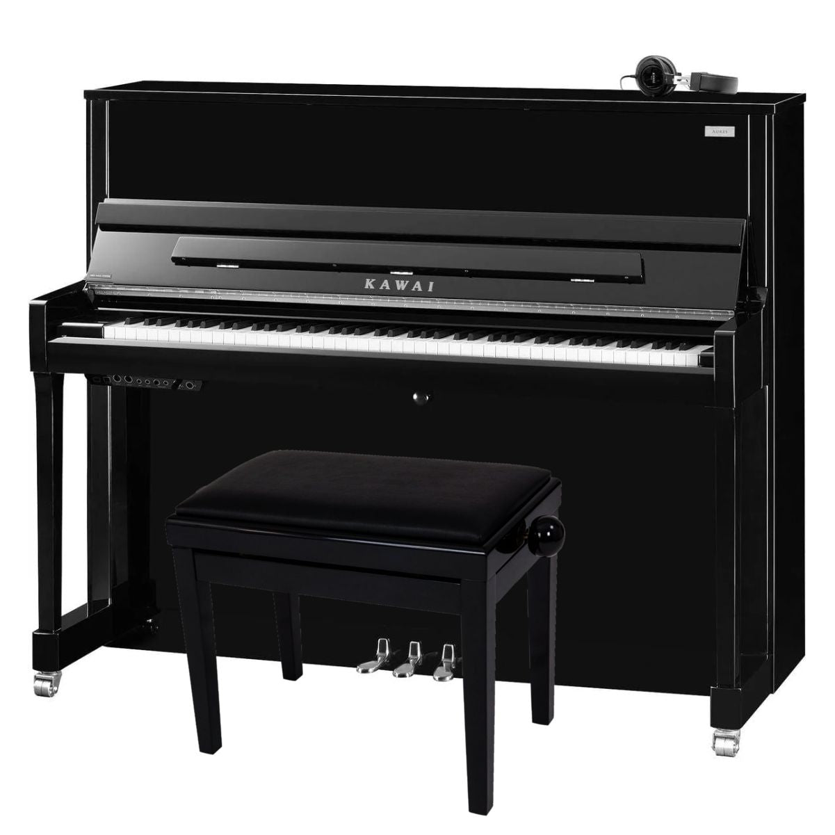 Kawai K300 AURES 2 Hybrid Upright Piano; Polished Ebony & Silver Fittings