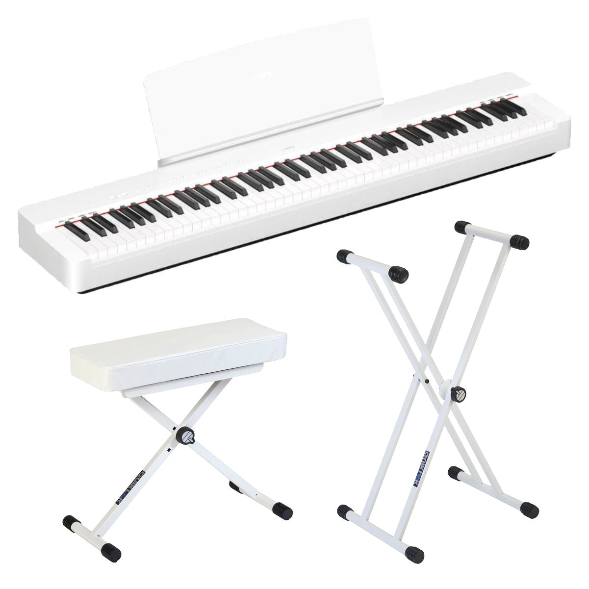 Yamaha P225 Portable Digital Piano; White Stand & Bench Bundle
