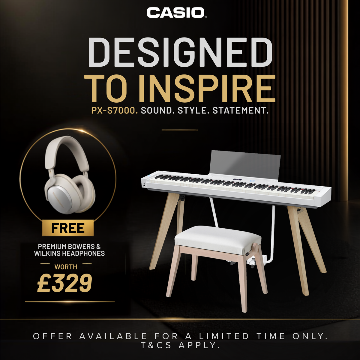 Casio PX-S7000 Digital Piano Package Incl Matching Bench; White
