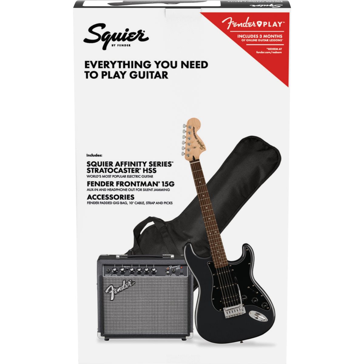 Squier Affinity Stratocaster HSS Guitar Pack Charcoal Frost Metallic