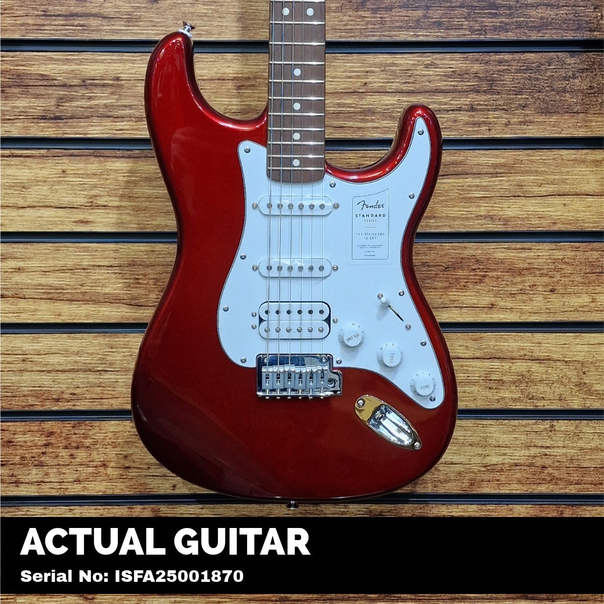 Fender Standard Stratocaster; HSS, Laurel Fingerboard, White Pickguard, Candy Cola