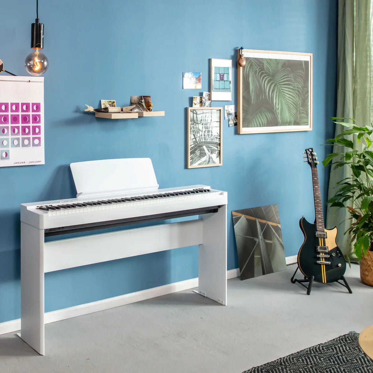 Yamaha P225 Portable Digital Piano; White Stand & Bench Bundle