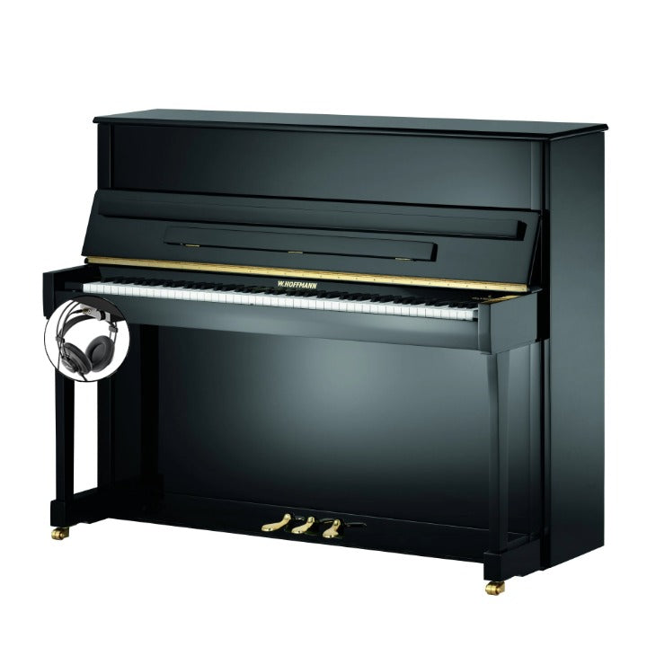 W. Hoffmann Tradition T122 Upright Piano in Polished Black with Vario Duet Silent System