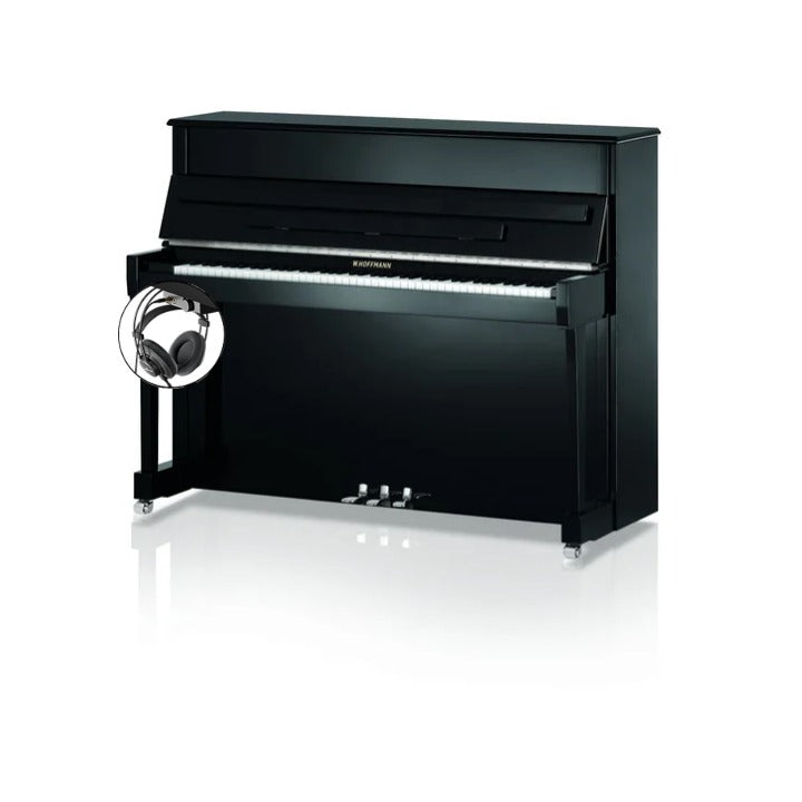 W. Hoffmann Tradition T122 Upright Piano in Polished Black with Chrome Fittings with Vario Duet Silent System