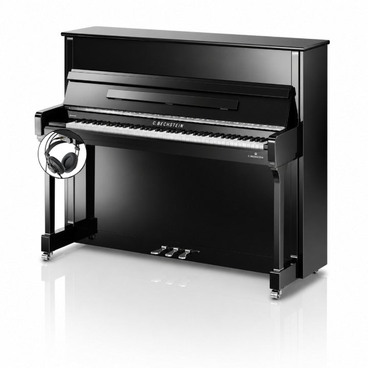 C. Bechstein Residence R4 Contur Upright Piano in Polished Ebony with chrome Fittings with Vario Duet Silent System