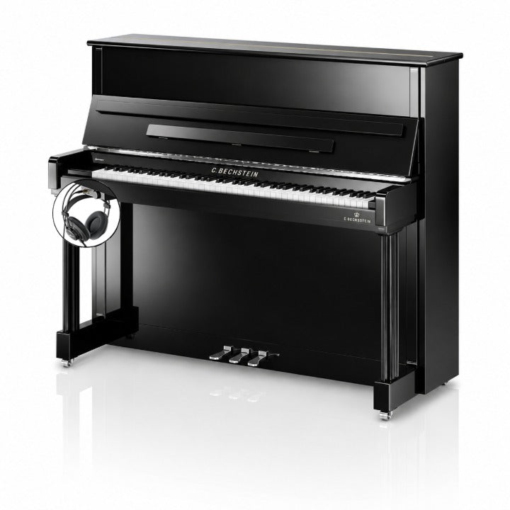 C. Bechstein Residence R6 Classic Upright Piano in Polished Ebony with chrome Fittings with Vario Duet Silent System