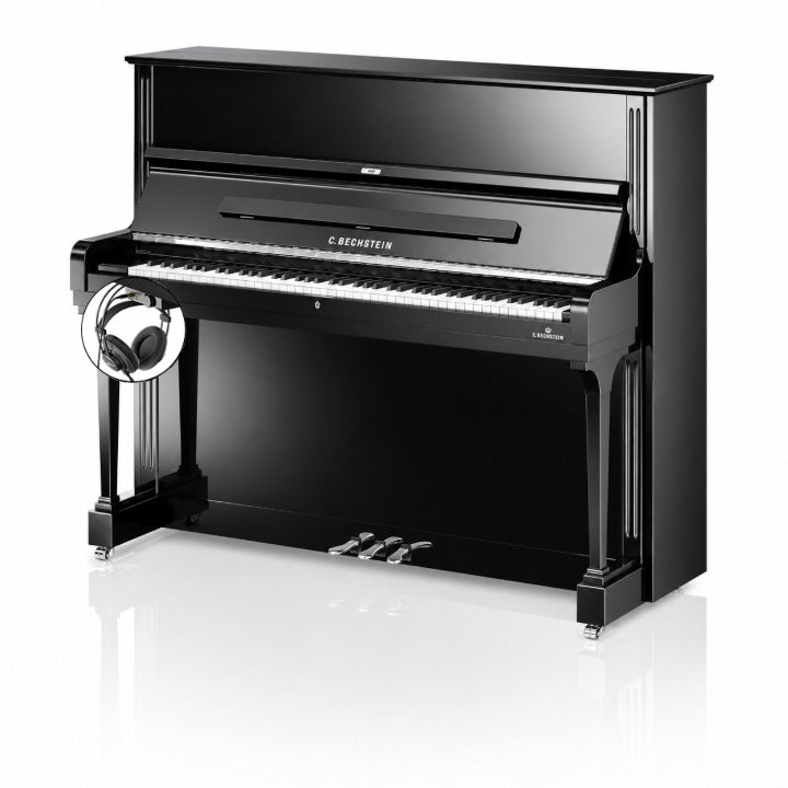 C. Bechstein Concert C6 Upright Piano in Polished Ebony with Chrome Fittings with Vario Duet Silent System