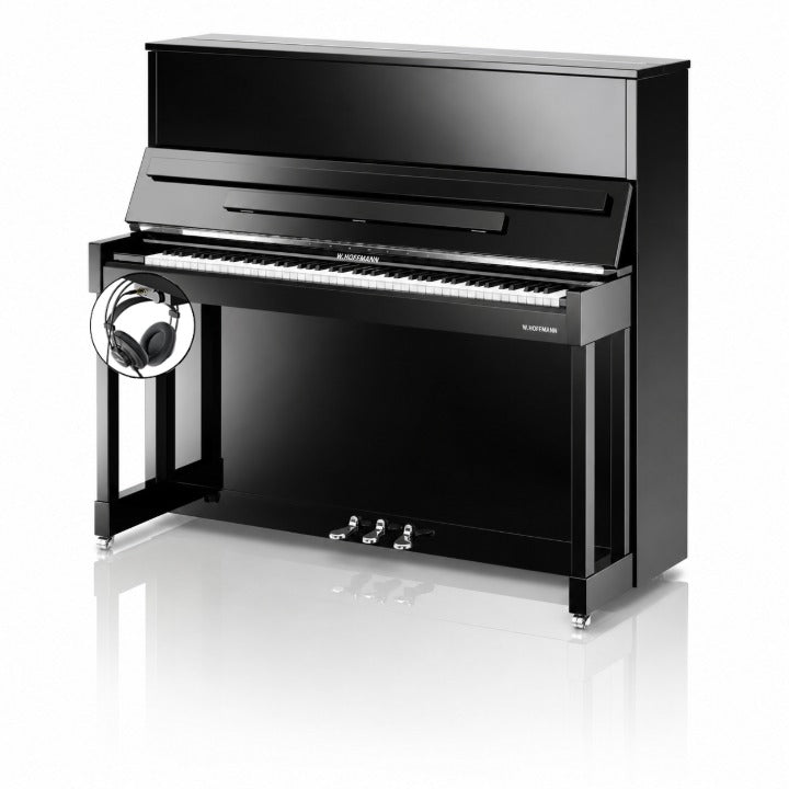 W. Hoffmann Vision V8 Upright Piano in Polished Ebony with Chrome Fittings with Vario Duet Silent System