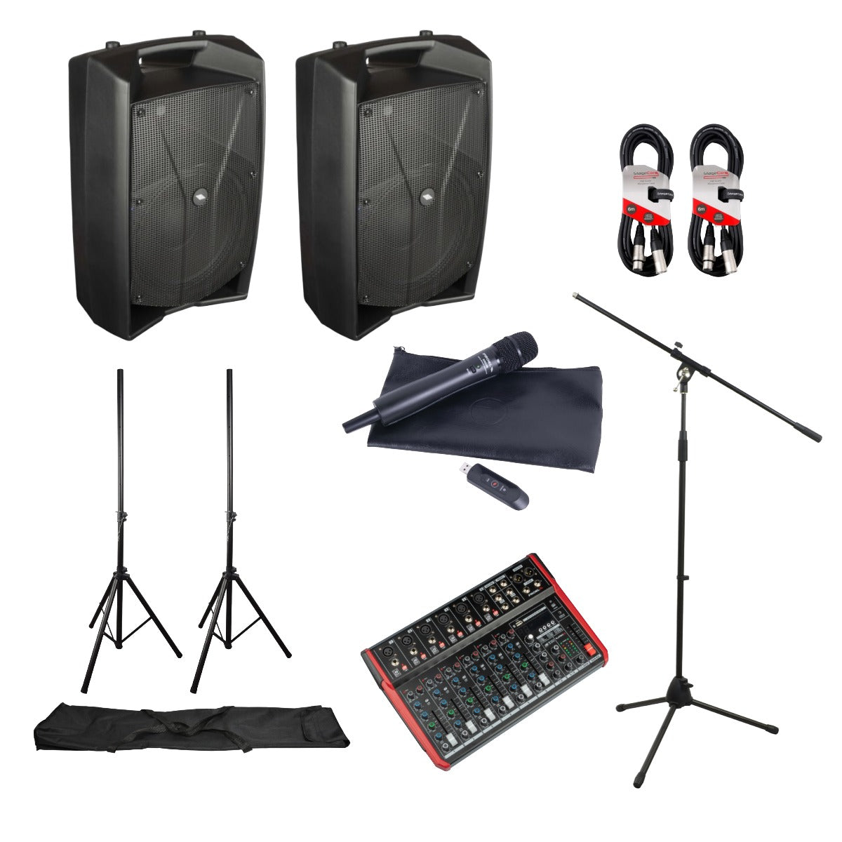 Proel V12PRO 12" Active PA System with Mixer & Wireless Handheld Microphone - Ideal for Small Bands & Events