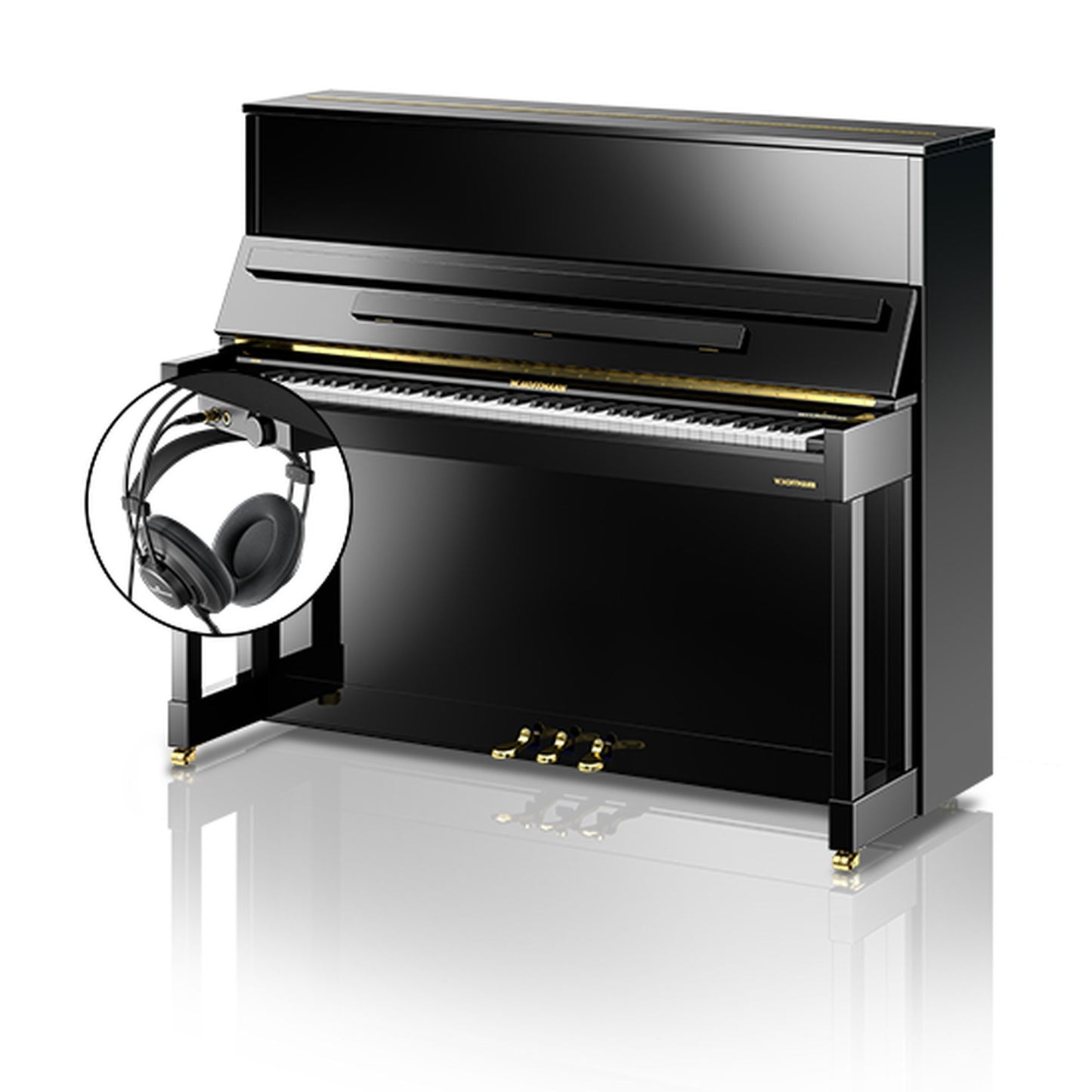 W. Hoffmann Vision V8 Upright Piano in Polished Ebony with Vario Duet Silent System
