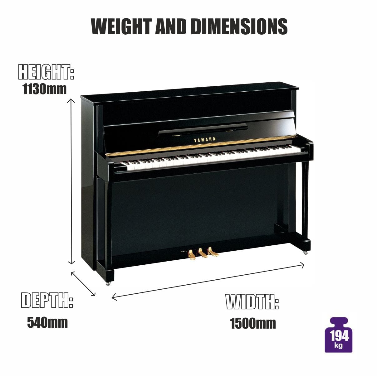 Yamaha B2 TC3 TransAcoustic Upright Piano; Polished Ebony | £400 Cashback Offer