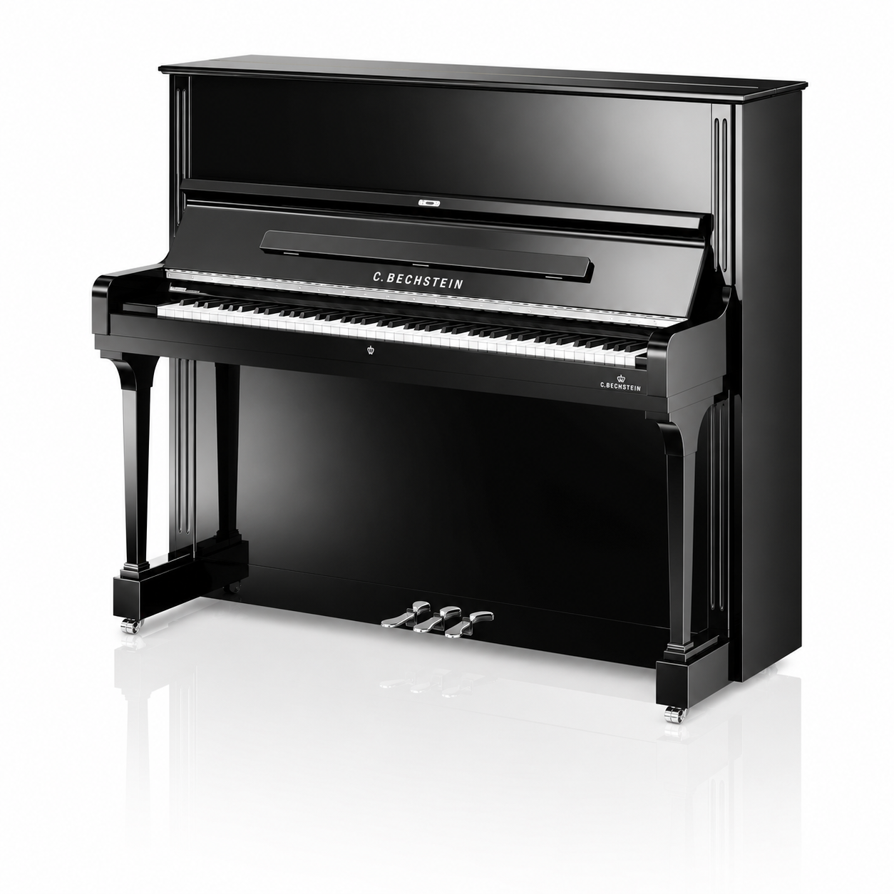 C. Bechstein Concert C8 Upright Piano in Polished Ebony with Chrome Fittings