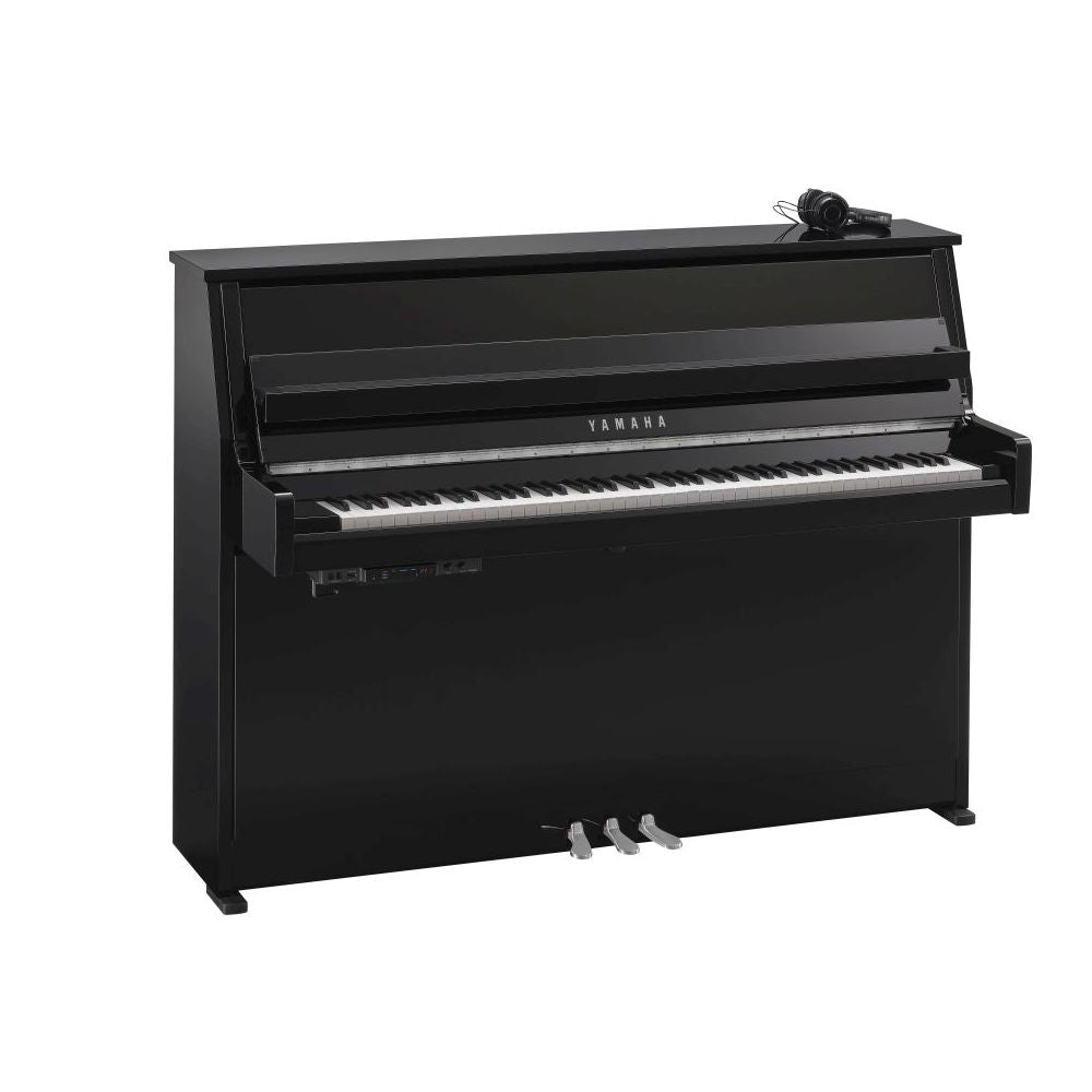 Yamaha B10 SC3 Silent Upright Piano; Polished Ebony & Chrome Fittings