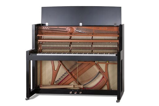 Feurich 115 Premiere Upright Piano; Polished White Chrome Fittings