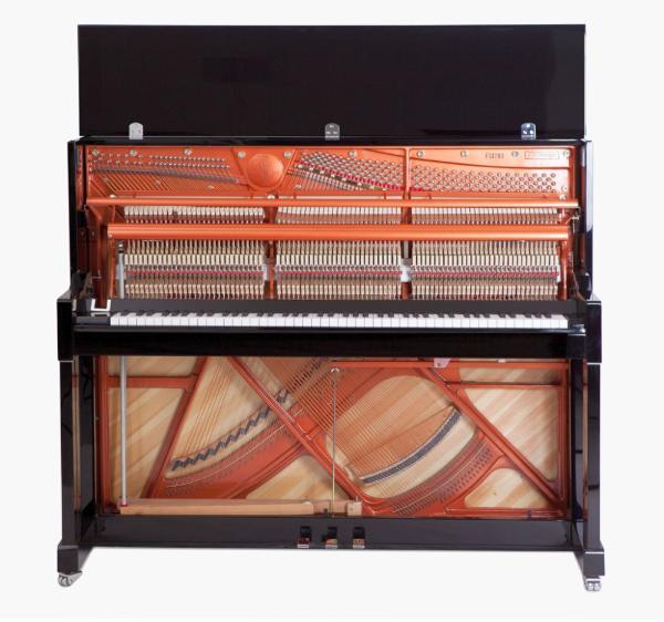 Feurich 125 Design Upright Piano; Polished Black With Chrome Fittings