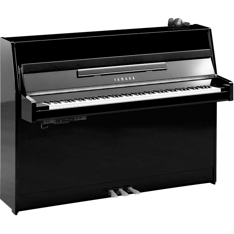Yamaha B1 SC3 Silent Upright Piano; Polished Ebony With Chrome Fittings