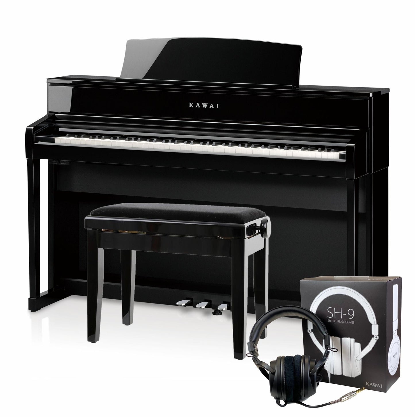 Kawai CA701 with Piano Stool & Kawai SH9 Headphones; Polished Ebony