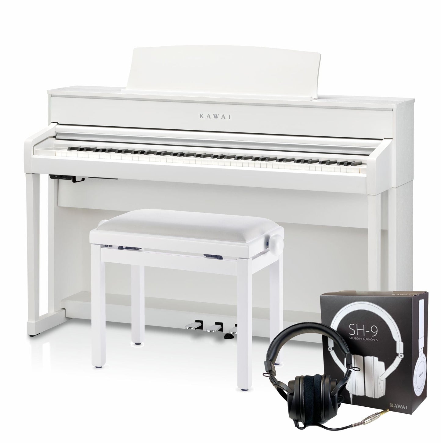 Kawai CA701 with Piano Stool & Kawai SH9 Headphones; White